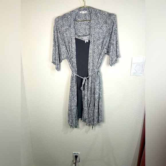 Modern Luxury Carole Hochman Robe Chemise Set S Gray Pink Bow Flaw Read - Picture 1 of 14